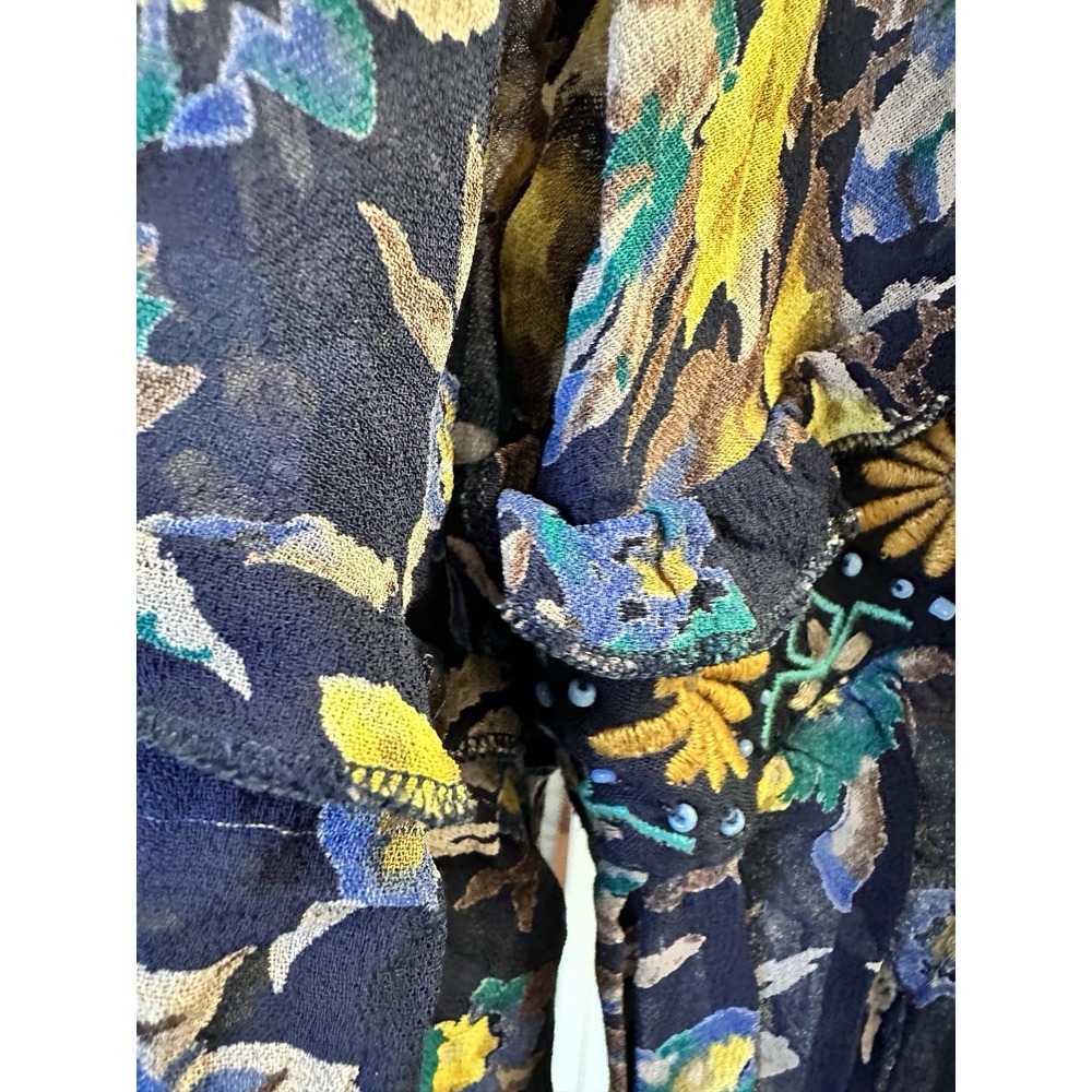 Anthropologie Meadow Rue Top Blue Small Strasser Floral Embroidered Sheer Blouse - Picture 3 of 15